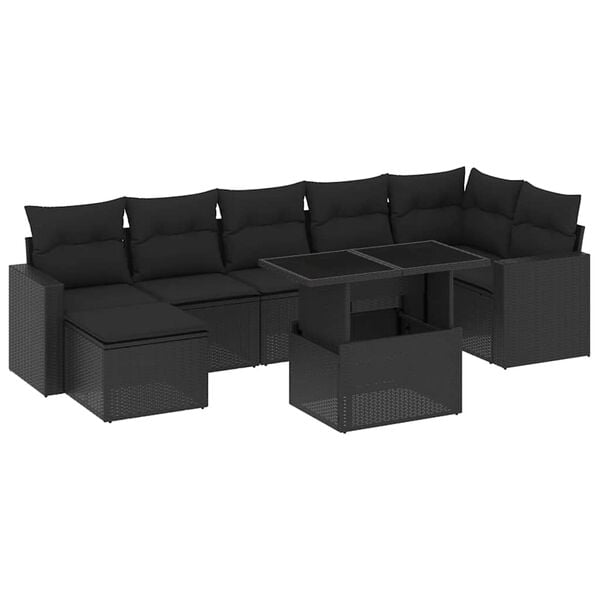 vidaXL 8 Piece Garden Sofa Set with Cushions Black Poly Rattan