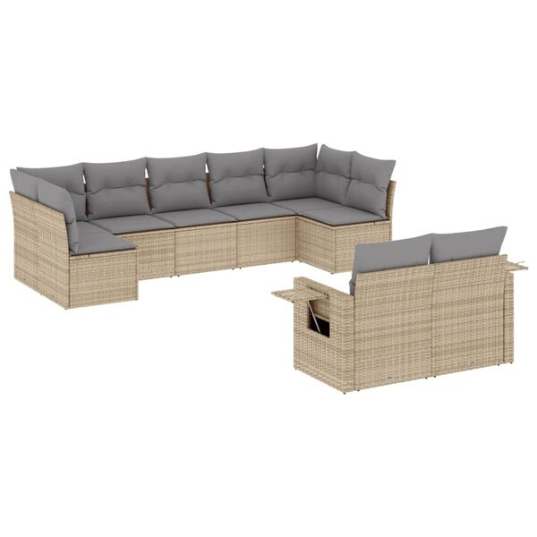 vidaXL 9 Piece Garden Sofa Set with Cushions Beige Poly Rattan
