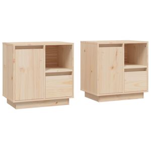 vidaXL Bedside Cabinet | Set of 2 | Natural Wood | Solid Pine Wood | Medium