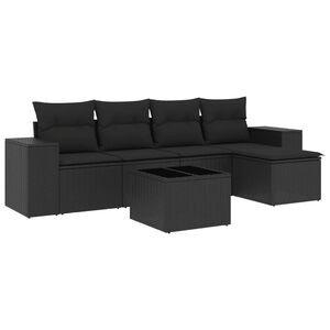 vidaXL 6 Piece Garden Sofa Set with Cushions Black Poly Rattan