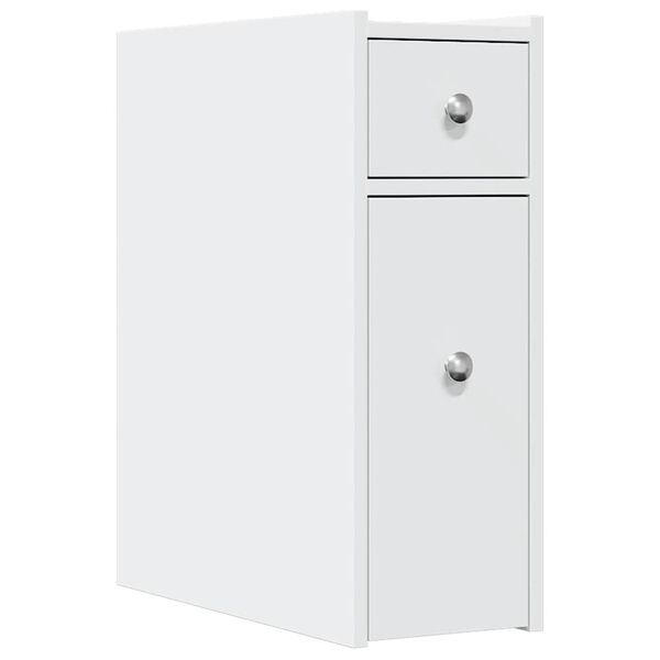 vidaXL Narrow Bathroom Cupboard with Wheels White Engineered Wood