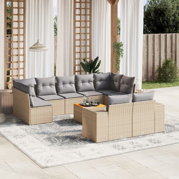 vidaXL 10 Piece Garden Sofa Set with Cushions Beige Poly Rattan