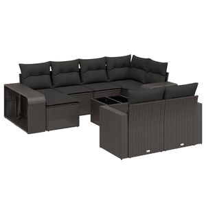vidaXL 11 Piece Garden Sofa Set with Cushions Black Poly Rattan