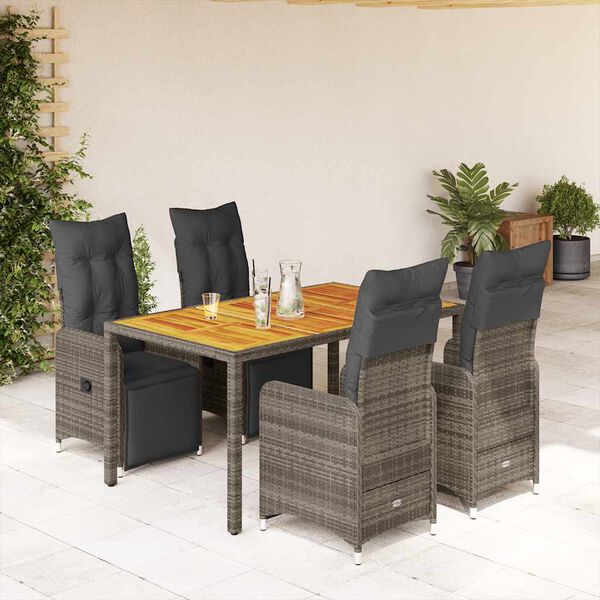 vidaXL 5 Piece Garden Bistro Set with Cushions Grey Poly Rattan