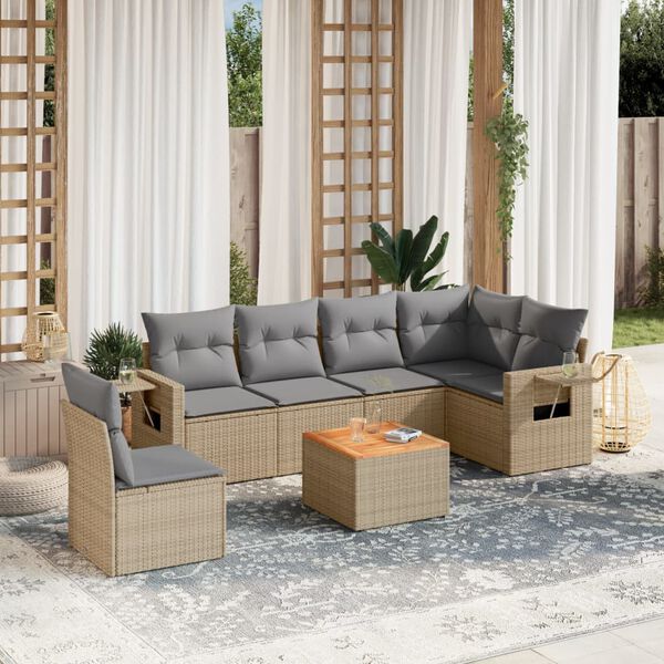 vidaXL 7 Piece Garden Sofa Set with Cushions Mix Beige Poly Rattan