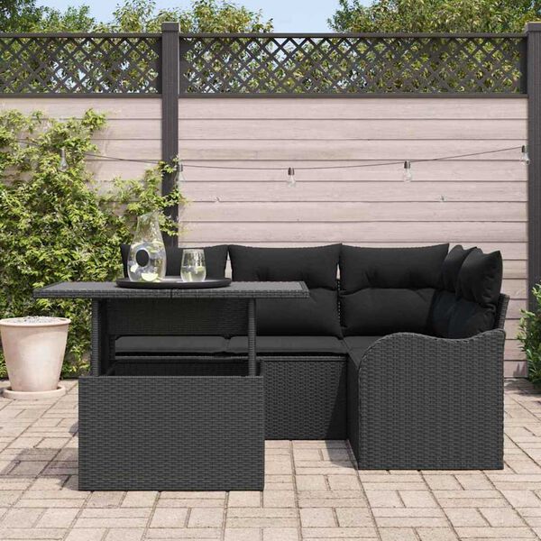 vidaXL Garden Sofa Set with Cushion Manual 5 pcs Black Poly Rattan