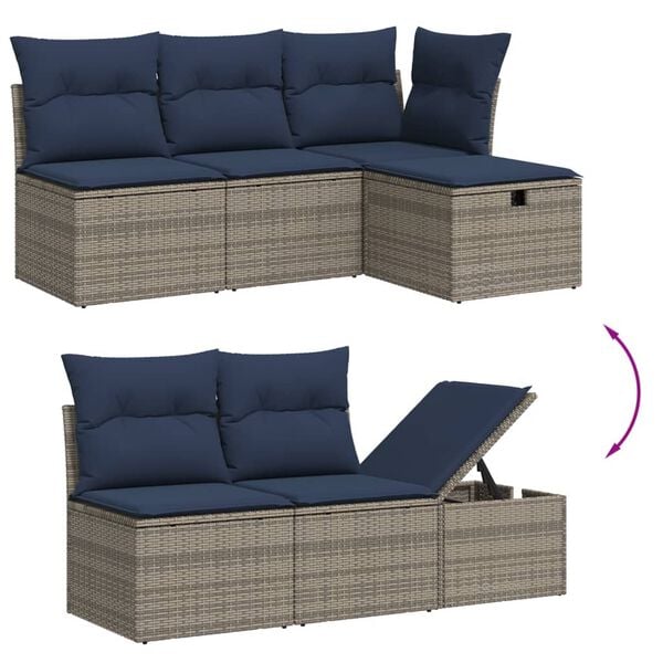 vidaXL 6 Piece Garden Sofa Set with Cushions Grey Poly Rattan