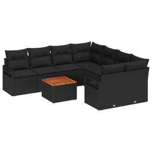 vidaXL Garden Sofa Set with Storage 9 pcs Black Poly Rattan