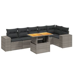 vidaXL 7 Piece Garden Sofa Set with Cushions Grey Poly Rattan