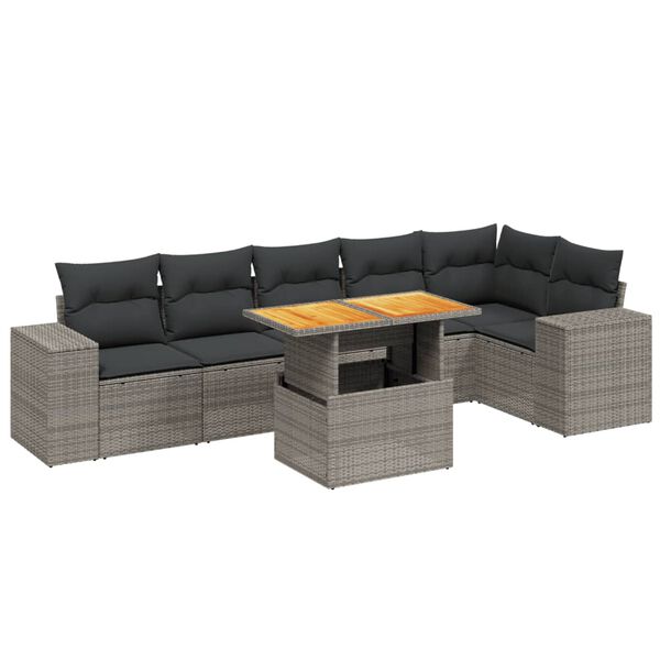 vidaXL 7 Piece Garden Sofa Set with Cushions Grey Poly Rattan