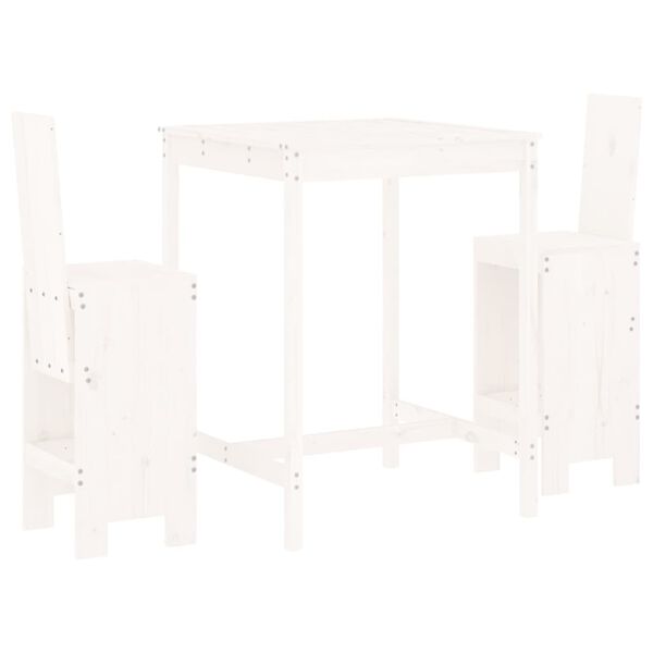 vidaXL 3 Piece Garden Bar Set White Solid Wood Pine