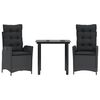 vidaXL 3 Piece Garden Dining Set with Cushions Black Poly Rattan