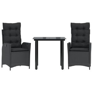 vidaXL 3 Piece Garden Dining Set with Cushions Black Poly Rattan