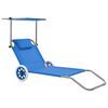 vidaXL Folding Sun Lounger with Canopy and Wheels Steel Blue