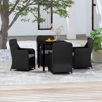 vidaXL 5 Piece Garden Dining Set with Cushions Black