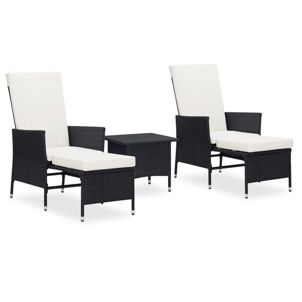 vidaXL 3 Piece Garden Lounge Set with Cushions Poly Rattan Black