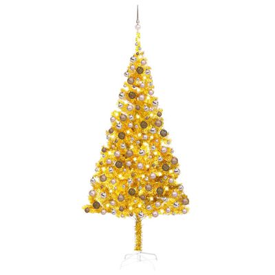 vidaXL Artificial Pre-lit Christmas Tree with Ball Set Gold 240 cm PET