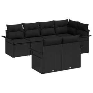 vidaXL Garden Sofa Set with Cushion 7 pcs Black Poly rattan