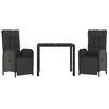 vidaXL 3 Piece Garden Dining Set with Cushions Black Poly Rattan