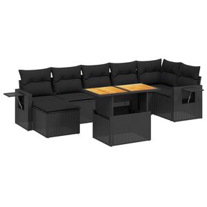 vidaXL 8 Piece Garden Sofa Set with Cushions Black Poly Rattan