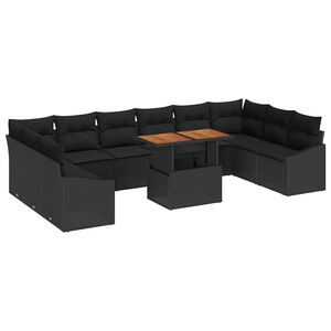 vidaXL Garden Dining Set with Cushion 11 pcs Black and Brown