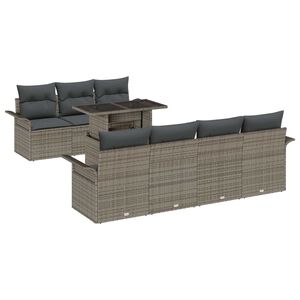 vidaXL Garden Sofa Set with Cushion 8 pcs Grey Poly Rattan