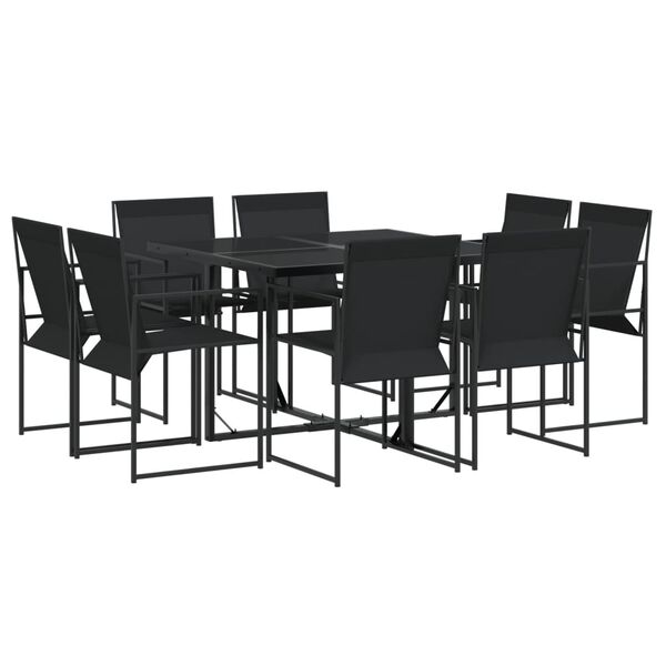 vidaXL 9 Piece Garden Dining Set Black Textilene