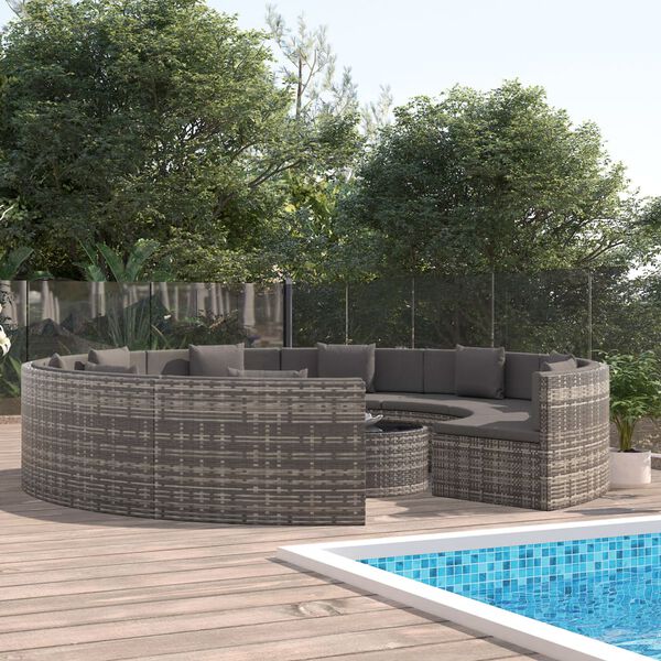 vidaXL 10 Piece Garden Lounge Set with Cushions Poly Rattan Grey