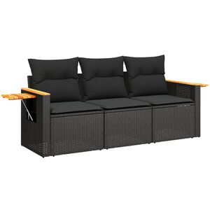 vidaXL 3 Piece Garden Sofa Set with Cushions Black Poly Rattan