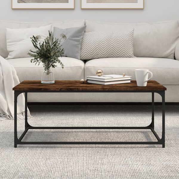 vidaXL Coffee Table Smoked Oak 102x50x40 cm Engineered Wood and Iron