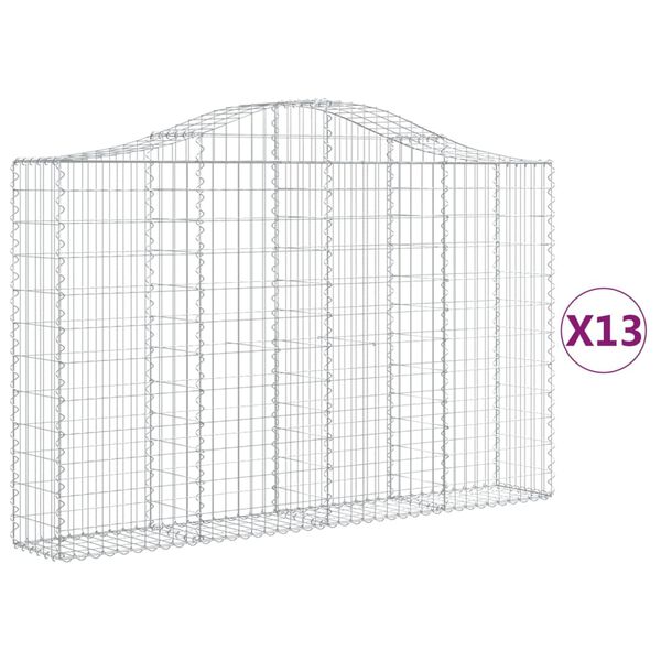 vidaXL Arched Gabion Baskets 13 pcs 200x30x120/140 cm Galvanised Iron