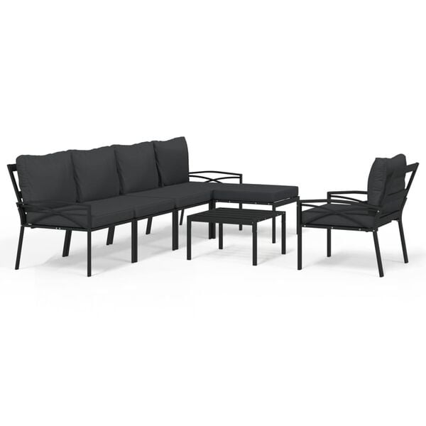 vidaXL 7 Piece Garden Lounge Set with Grey Cushions Steel
