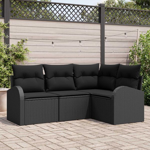 vidaXL Garden Sofa Set 4 pcs Black Poly Rattan