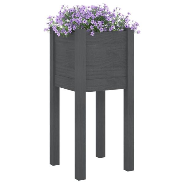 vidaXL Garden Planter Grey 31x31x70 cm Solid Pinewood