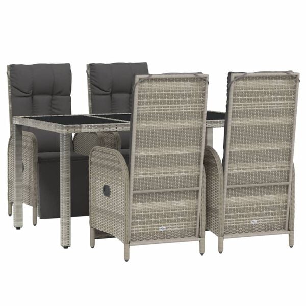 vidaXL 5 Piece Garden Dining Set with Cushions Grey Poly Rattan