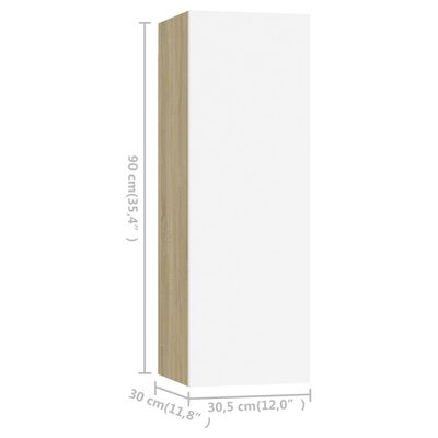 vidaXL TV Cabinets 4 pcs White and Sonoma Oak 30.5x30x90 cm Engineered Wood