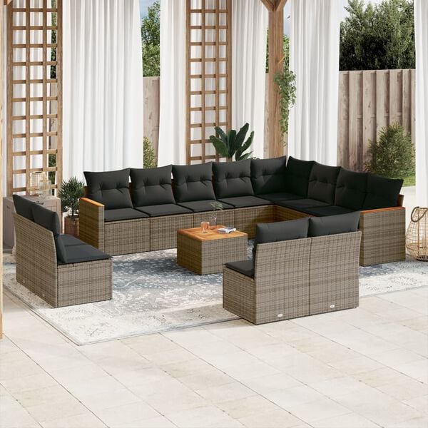 vidaXL 13 Piece Garden Sofa Set with Cushions Grey Poly Rattan