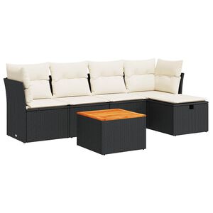 vidaXL 6 Piece Garden Sofa Set with Cushions Black Poly Rattan