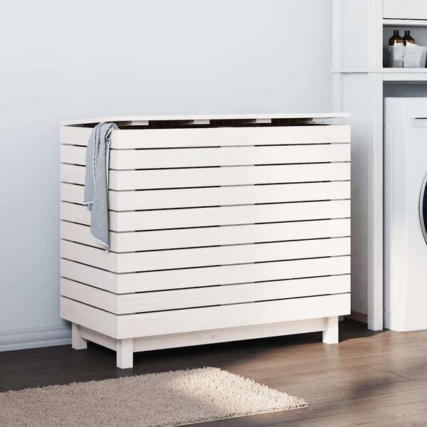 vidaXL Laundry Basket White 88.5x44x76 cm Solid Wood Pine