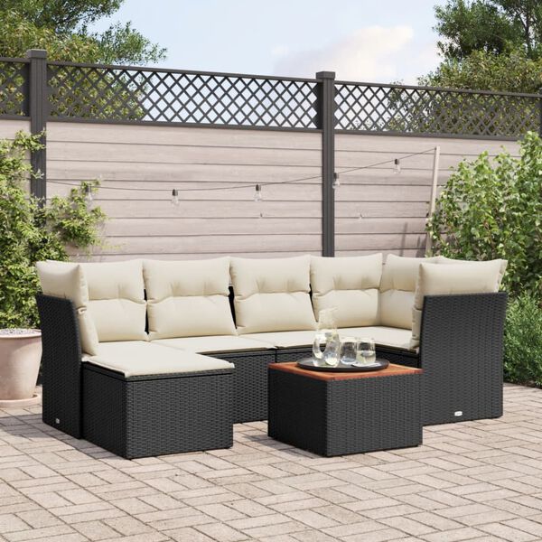 vidaXL 7 Piece Garden Sofa Set with Cushions Black Poly Rattan