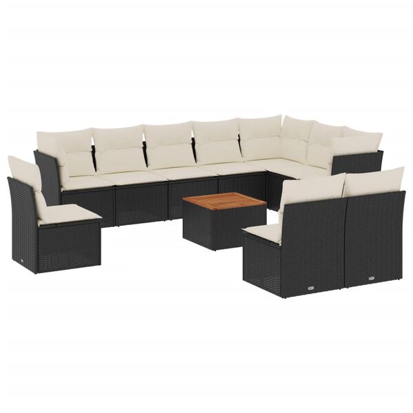 vidaXL 11 Piece Garden Sofa Set with Cushions Black Poly Rattan