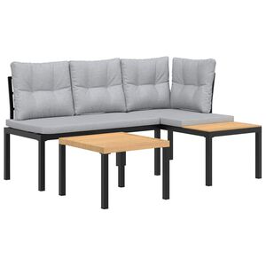 vidaXL Garden Bench Set with Cushions 3 pcs Black Powder-coated Steel