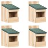 vidaXL Birdhouse | Set of 4 | Natural wood, green | Firwood | Small | Sturdy