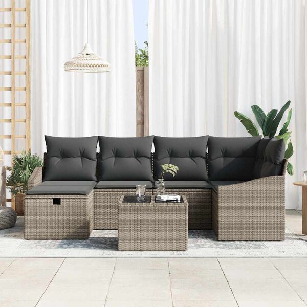 vidaXL Sofa Set with Cushion 7 pcs Poly Rattan