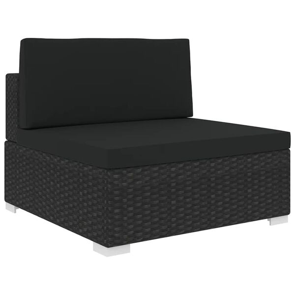 vidaXL Sectional Middle Seat 1 pc with Cushions Poly Rattan Black