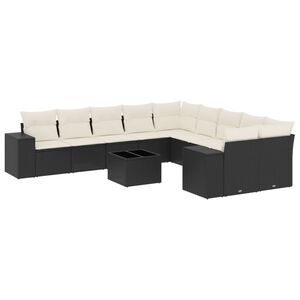 vidaXL 11 Piece Garden Sofa Set with Cushions Black Poly Rattan