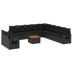 vidaXL 12 Piece Garden Sofa Set with Cushions Black Poly Rattan