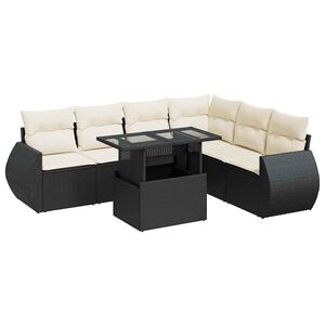 vidaXL 7 Piece Garden Sofa Set with Cushions Black Poly Rattan