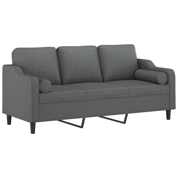 vidaXL 3-Seater Sofa with Throw Pillows Dark Grey 180 cm Fabric