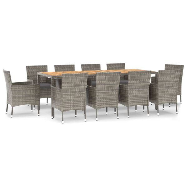 vidaXL 11 Piece Garden Dining Set with Cushions Grey Poly Rattan